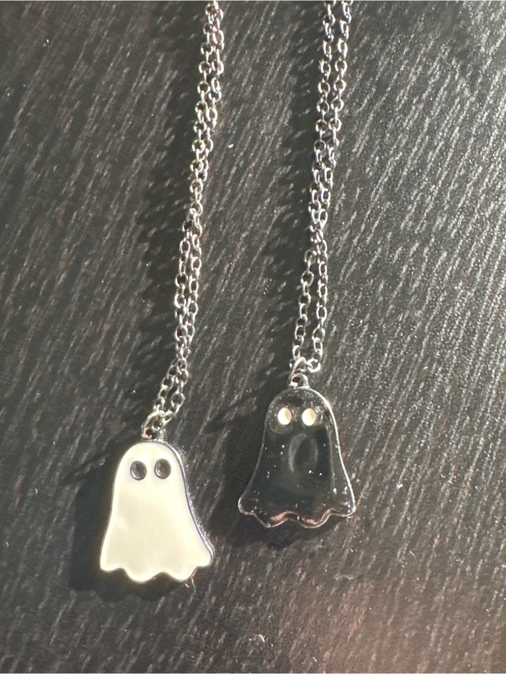 Cute Ghost Pendant Necklace Set of Two - Black and White